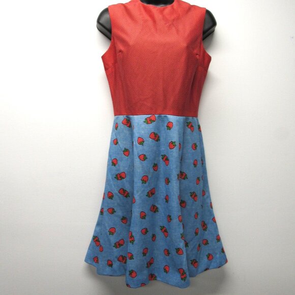 Vintage 70s Melissa Lane Strawberry Print Dress & Tie Jacket Topper Set sz 12 - Picture 4 of 8